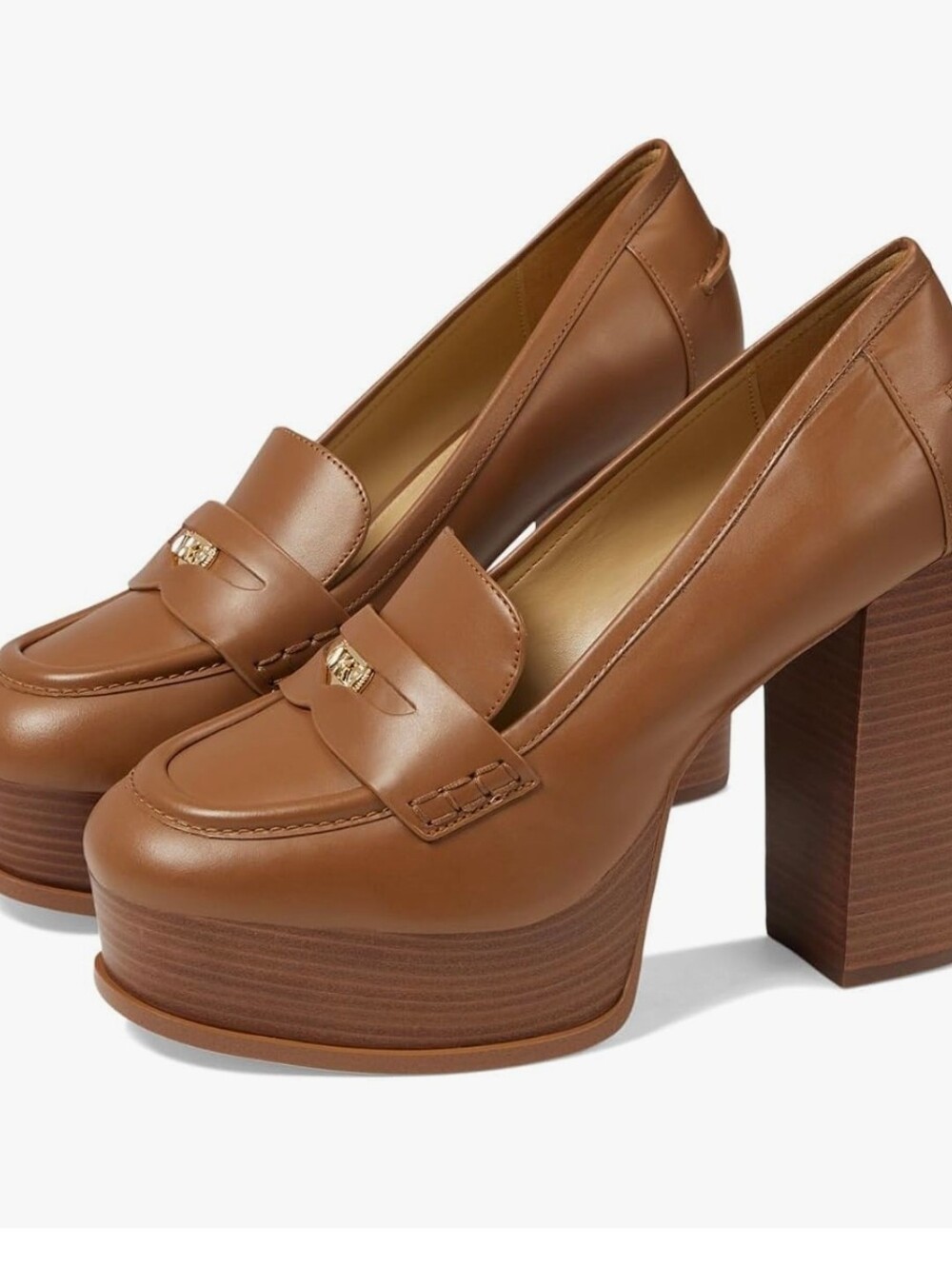 Michael Kors Leather Eden Loafer Pump Penny Block Heel Platteform Shoes Size 7.5